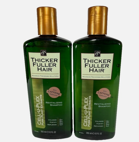 2 Thicker Fuller Hair Shampoo Cell-U-Plex w/ Caffeine Revitalizing for Hair 12oz